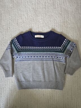 COZY CUB • Gray and Navy Patterned Sweater, 2-3T